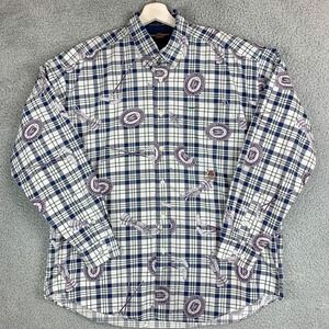 Tommy‎ Hilfiger Golf Shirt Mens Large Blue Plaid Vintage 90s Y2K Allover Logo